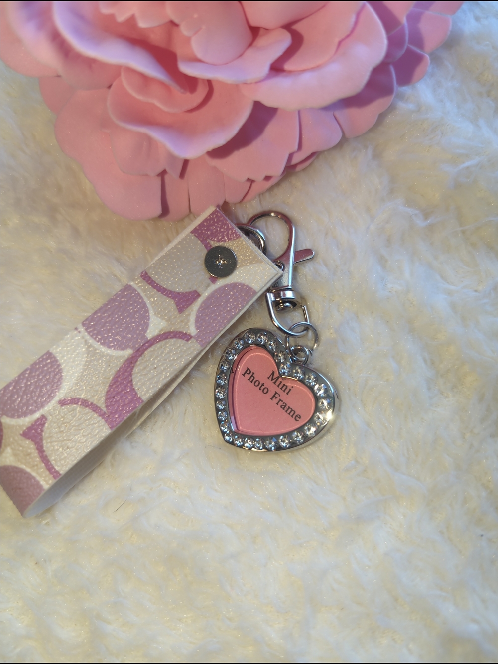 Coach CC Purple Canvas Upcyled KeyChain With Unbranded Heart Bling Photo Frame - Picture 2 of 3